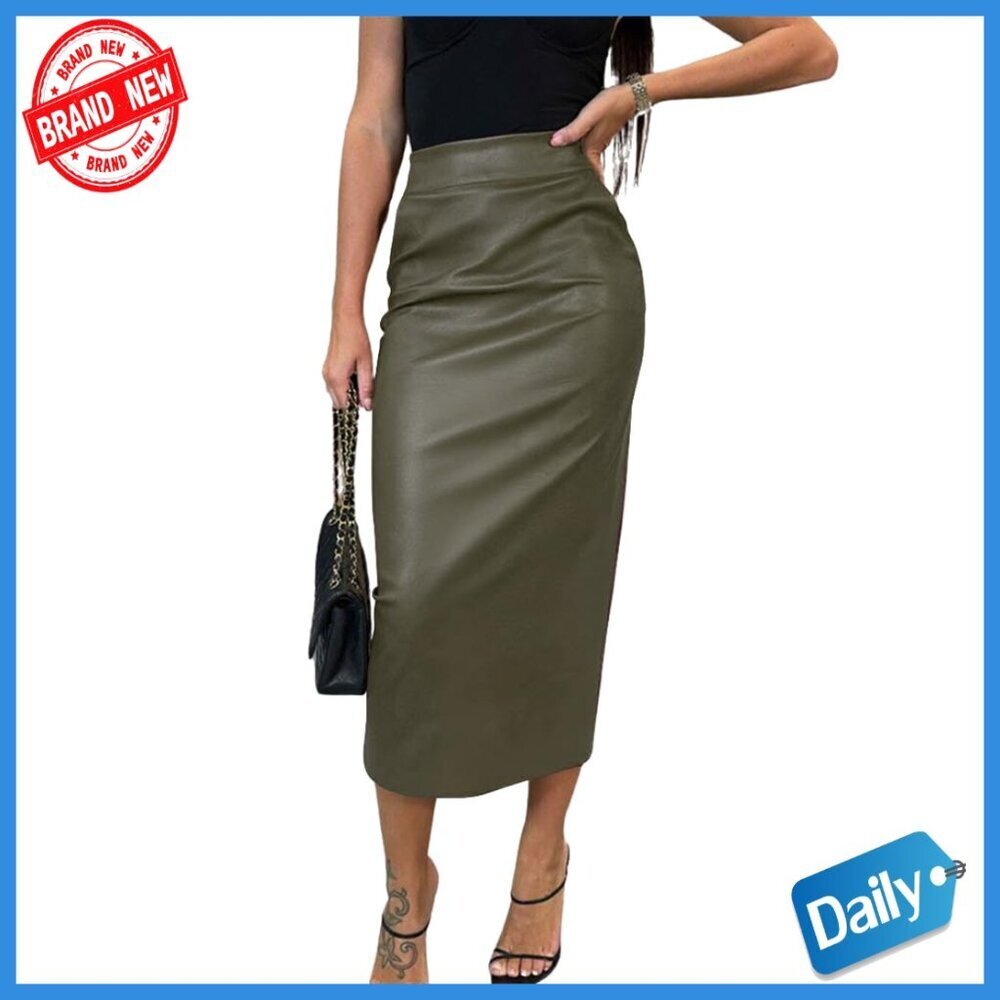Faux Leather Pencil Skirt High Waist Bodycon Midi Work Wear